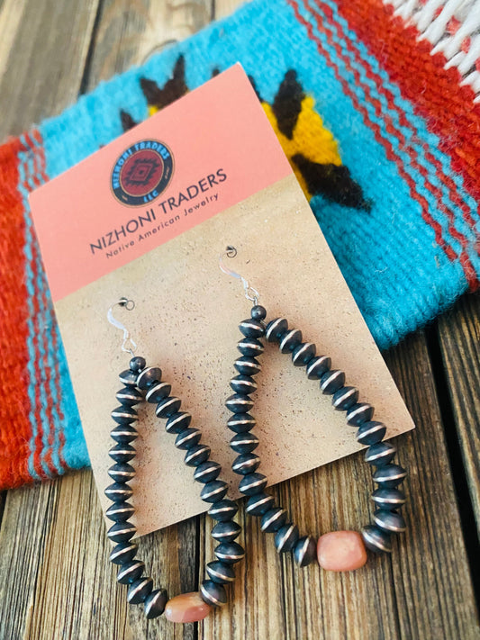Handcrafted Sterling Silver Pearl & Rhodochrosite Dangle Hoop Earrings