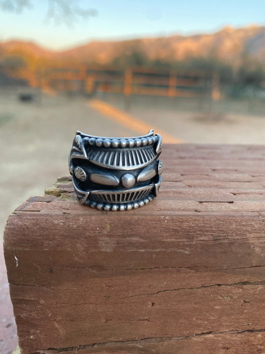 Navajo Sterling Silver  Ring Size 9 By Delbert Gordon