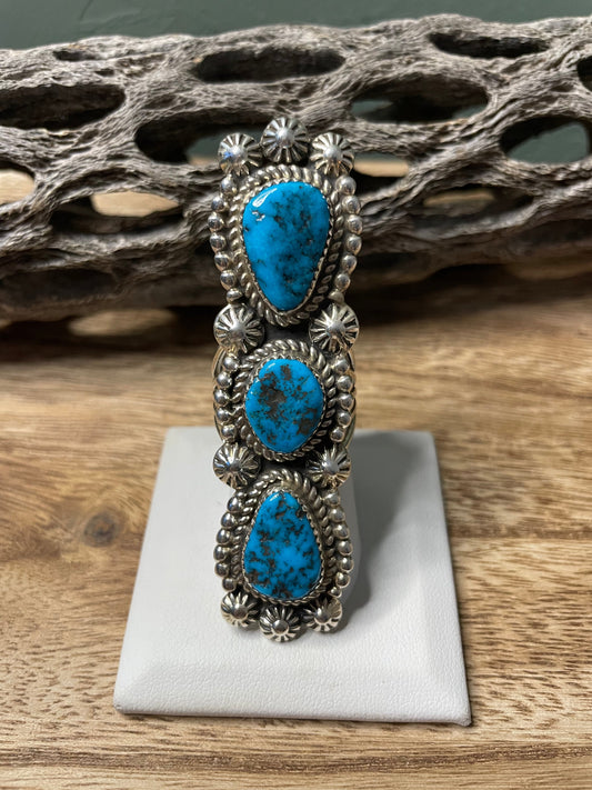 Handcrafted Turquoise And Sterling Silver Statement Ring Sz 9