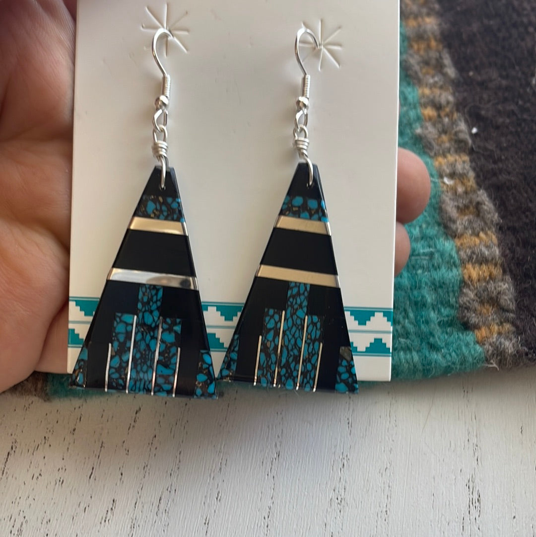 Handcrafted Multi Stone Inlay Dangle Earrings