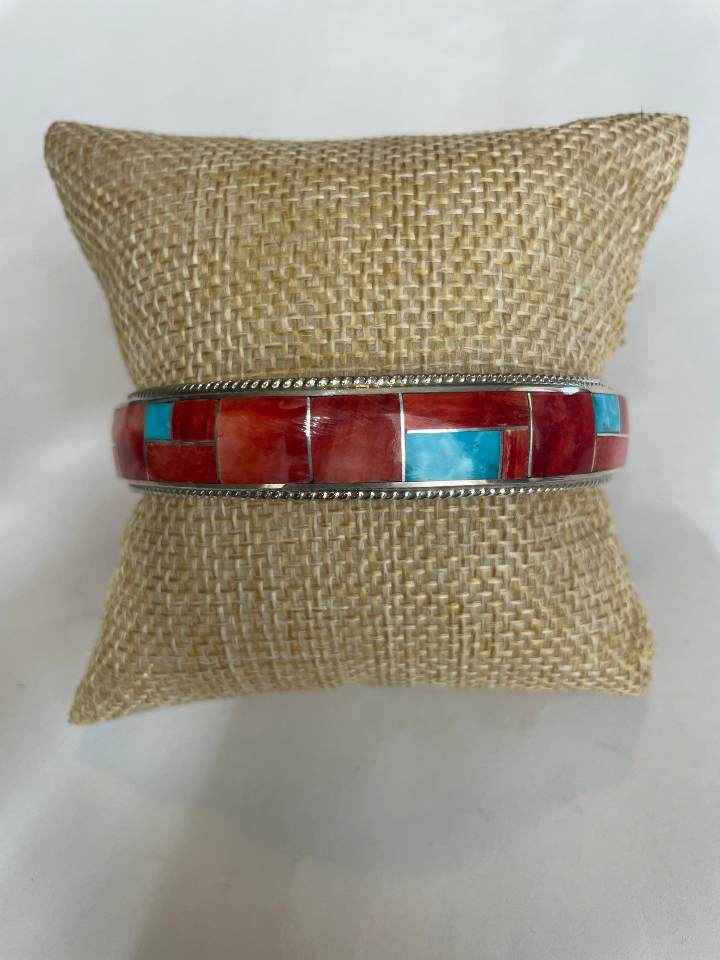 Handcrafted Turquoise & Spiny Inlay Sterling Silver Bangle