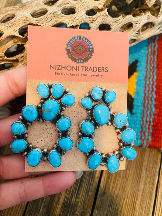 Navajo Sleeping Beauty Turquoise & Sterling Silver Dangle Earrings