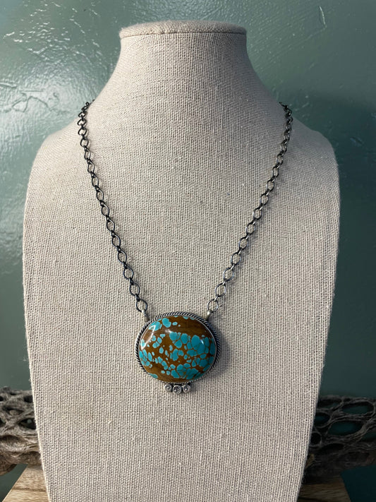 Handcrafted Handmade Number 8 Turquoise And Sterling Silver Necklace By Sheila Becenti