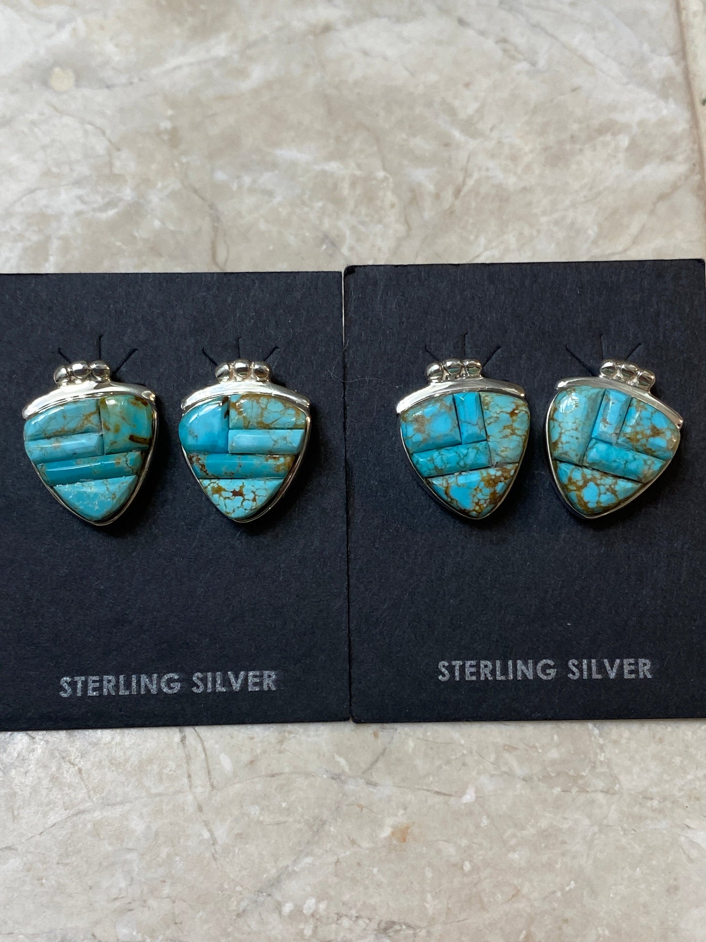 Handcrafted Turquoise # 8 Sterling Silver Stud Earrings
