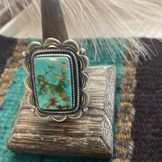 Handcrafted Sterling Silver & Turquoise Statement Ring Size 12