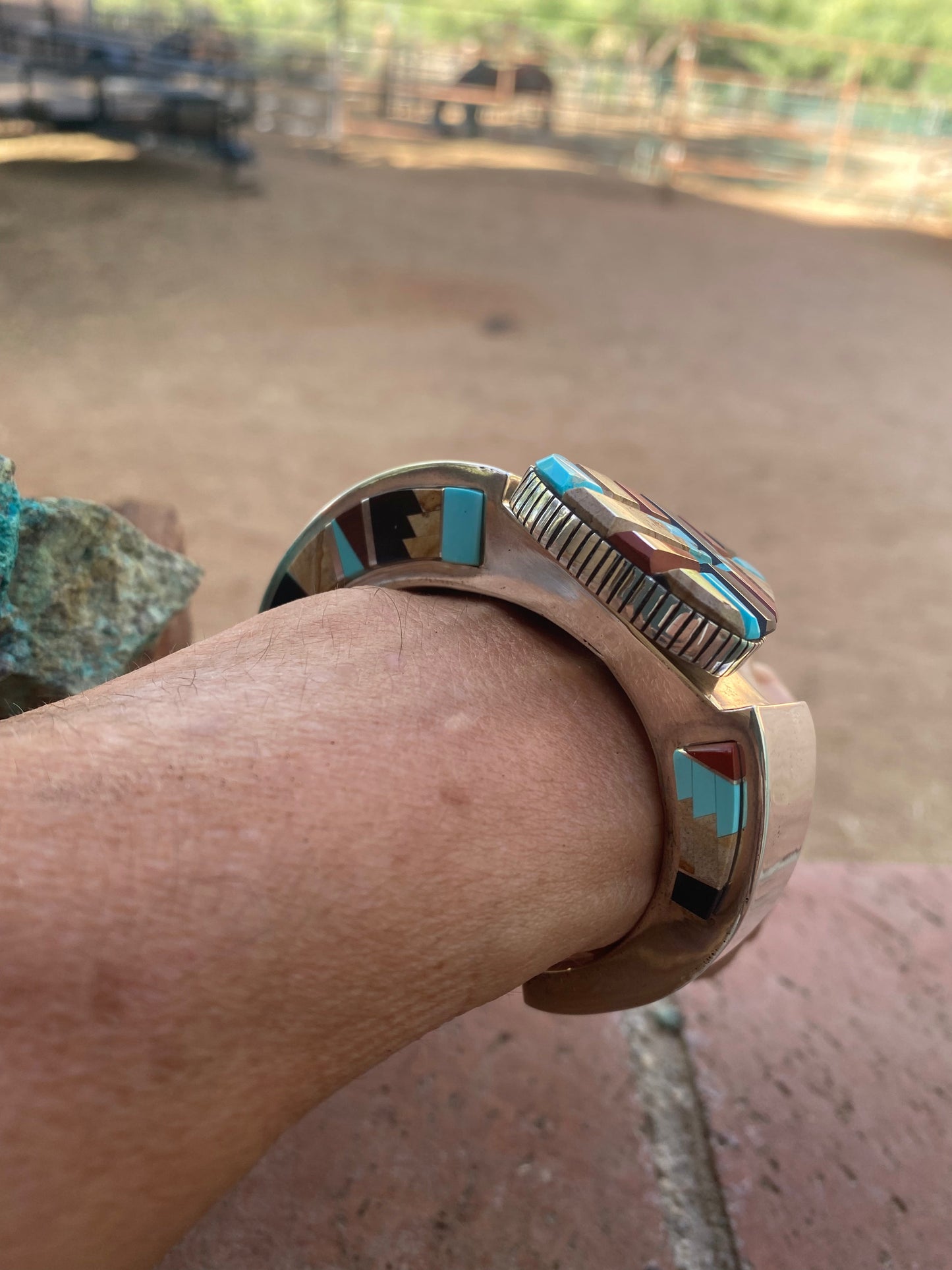 Handcrafted Multi Stone & Sterling Silver High Rise Inlay Cuff Bracelet by Melvin Francis /