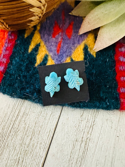 Handcrafted Hand Carved Turquoise Fetish Lizard Stud Earrings