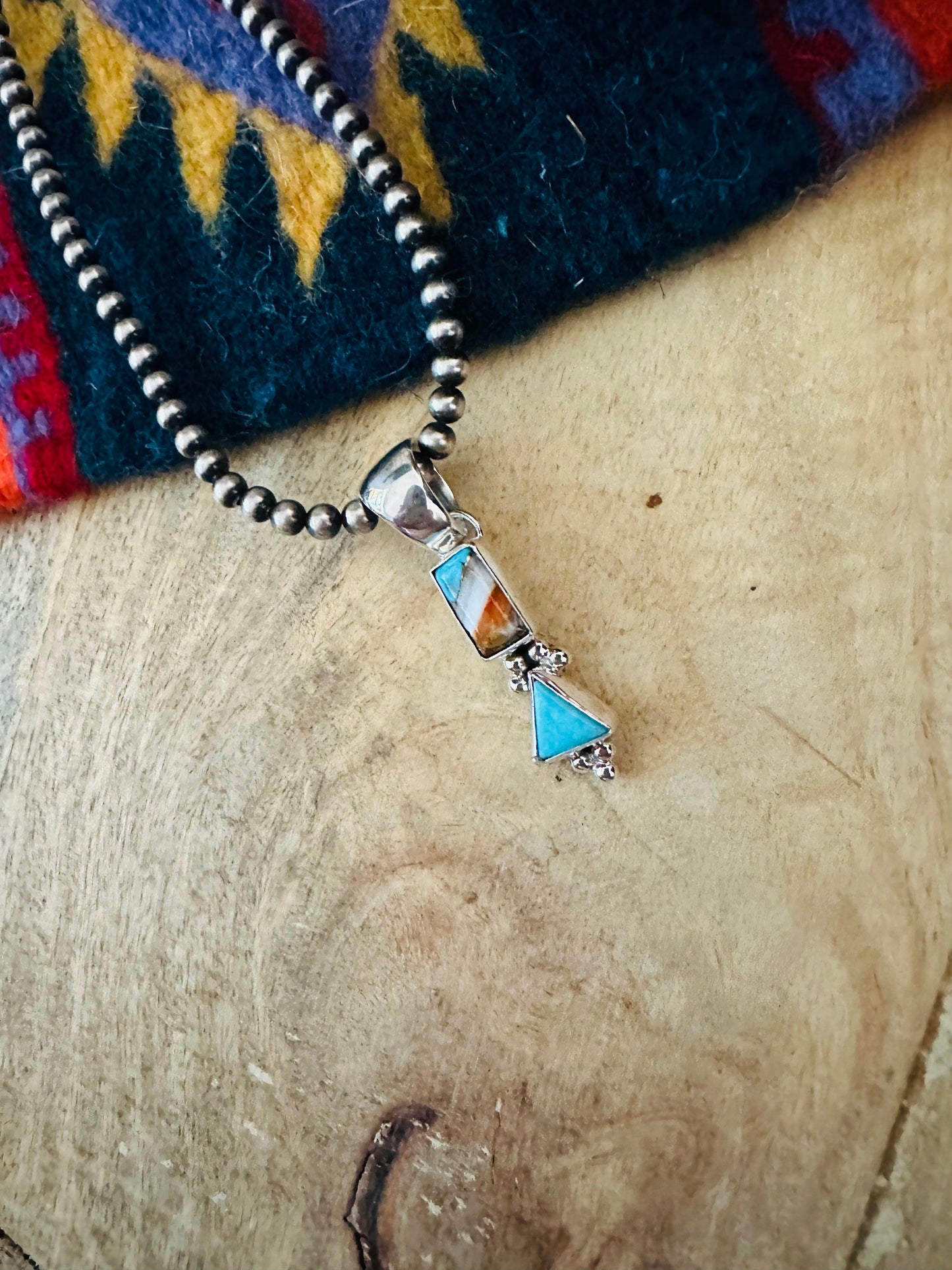 Navajo Turquoise, Spice & Sterling Silver Two Stone Pendant