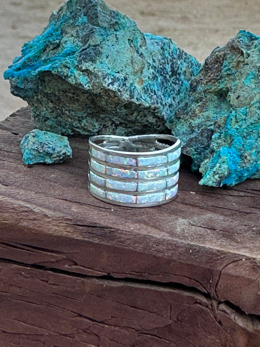 Handcrafted Sterling Silver White Opal 4 Row Rings