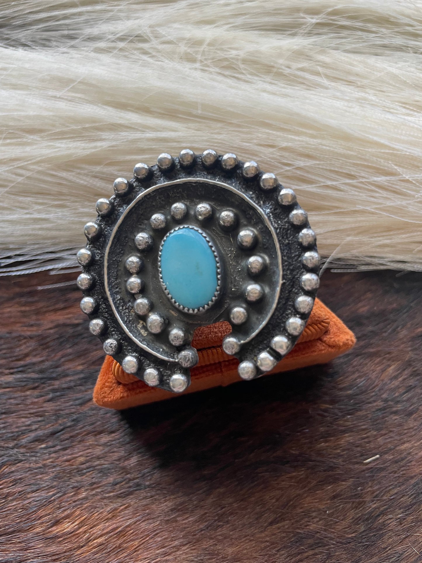 Navajo Sterling Silver & Turquoise Ring Size 8.5 Signed