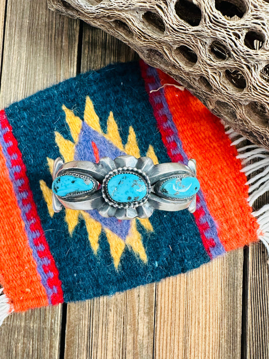 Handcrafted Old Pawn Kingman Turquoise & Sterling Silver Cuff Bracelet /