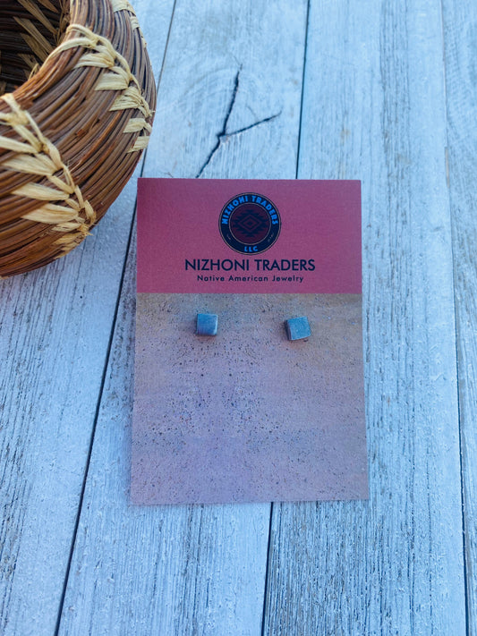 Handcrafted Sterling Silver Cube Stud Earrings