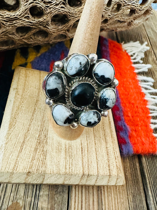 Handcrafted Sterling Silver And White Buffalo Cluster Adjustable Ring