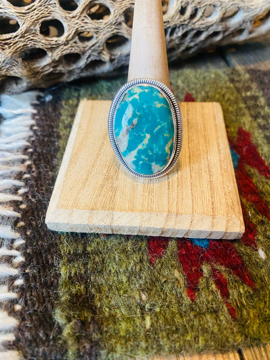 Handcrafted Gold Canyon Turquoise & Sterling Silver Adjustable Ring by Wydell Billie