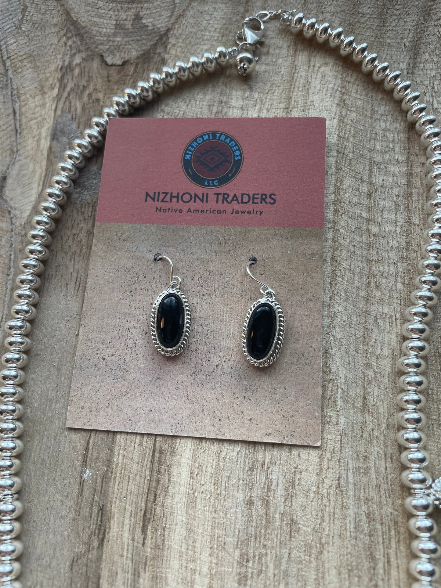 Handcrafted Sterling Silver & Black Onyx Necklace & Earring Set Signed