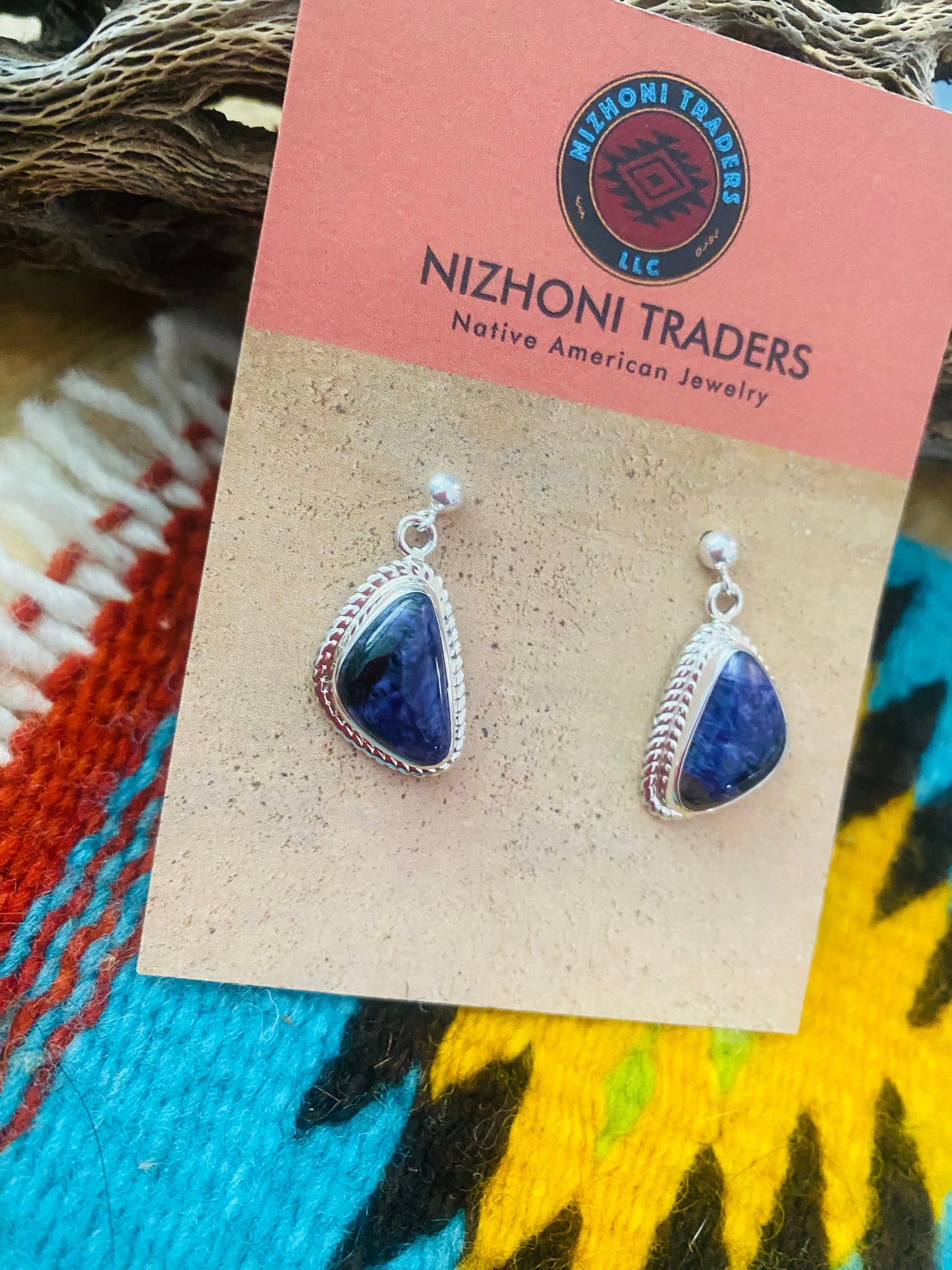 Navajo Charoite & Sterling Silver Dangle Earrings Signed