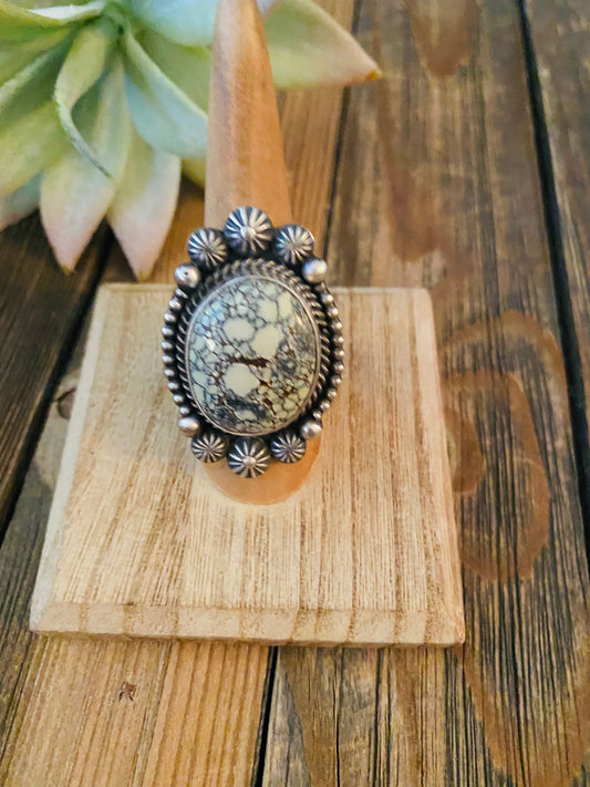 Handcrafted New Lander Turquoise & Sterling Silver Ring Size 7