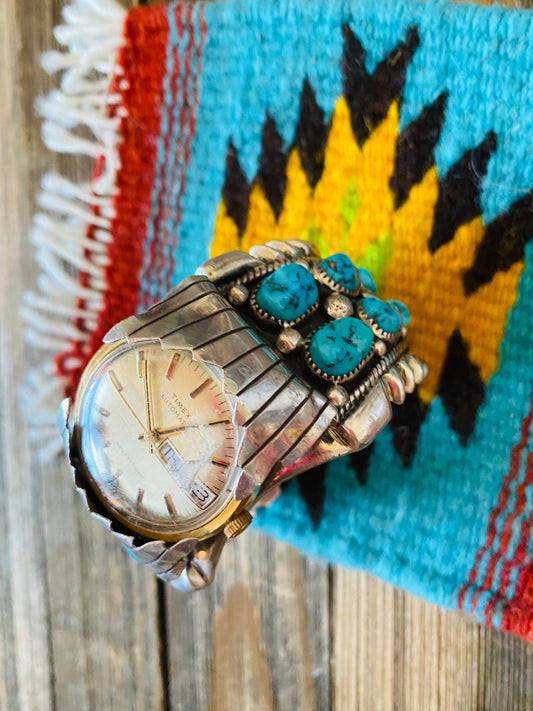 Old Pawn Vintage Kingman Turquoise & Sterling Silver Watch Cuff /