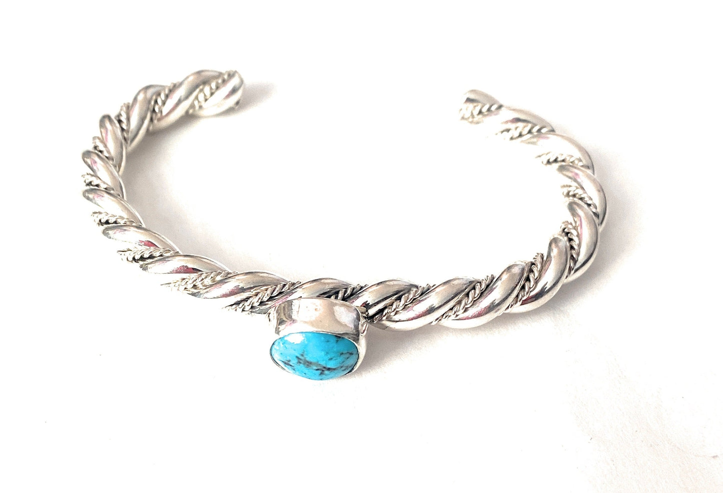 Handcrafted Twisted Sterling Silver & Kingman Turquoise Cuff Bracelet