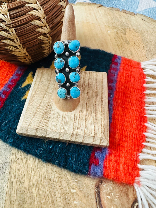 Handcrafted Sterling Silver & Kingman Turquoise Ring Signed