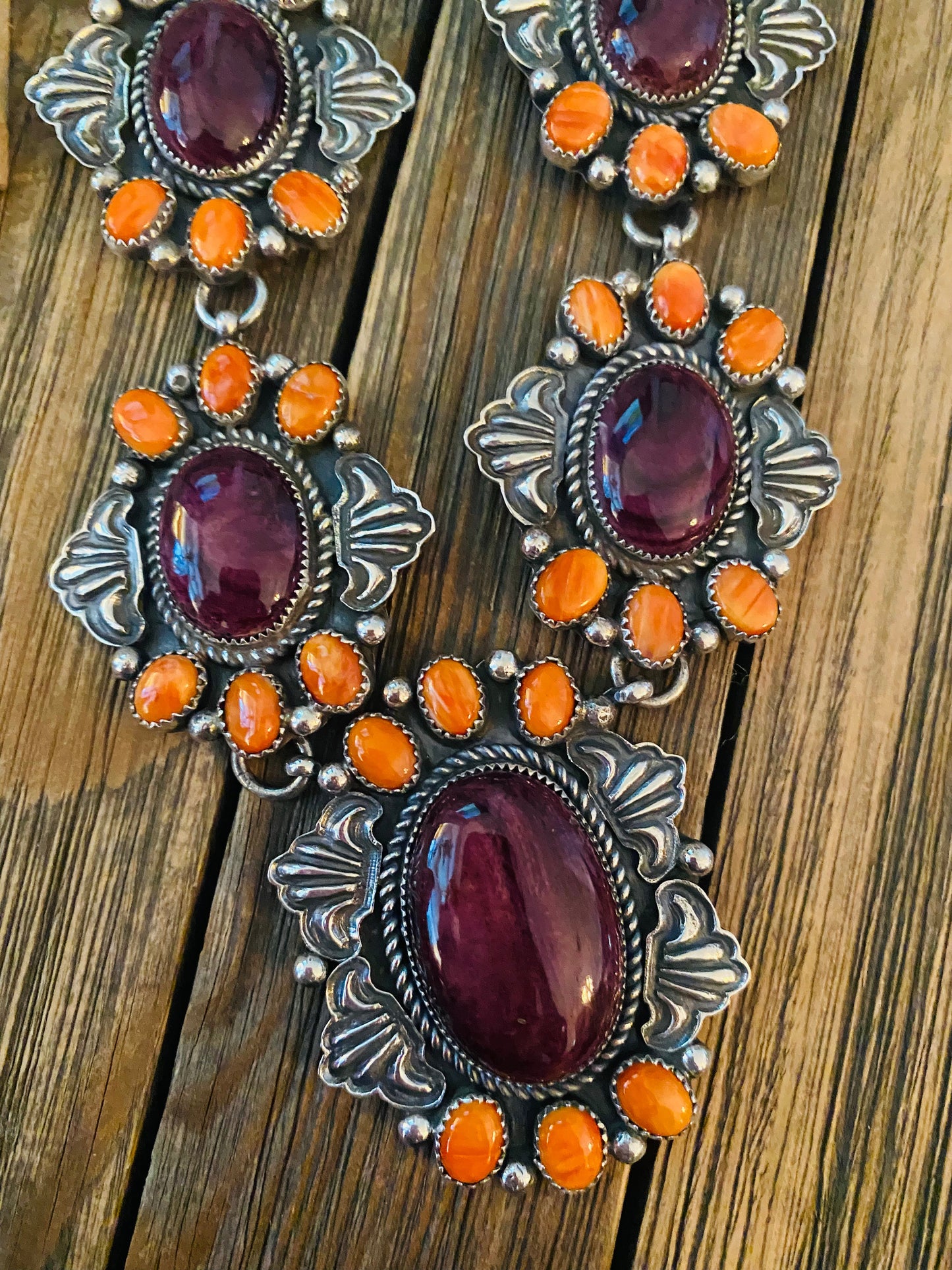 Handcrafted Multicolor Spiny And Sterling Silver 4 Piece Set by Kevin Billah