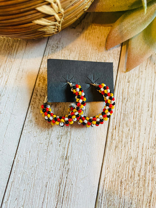 Handcrafted Handmade Beaded Hoop Earrings- Multi