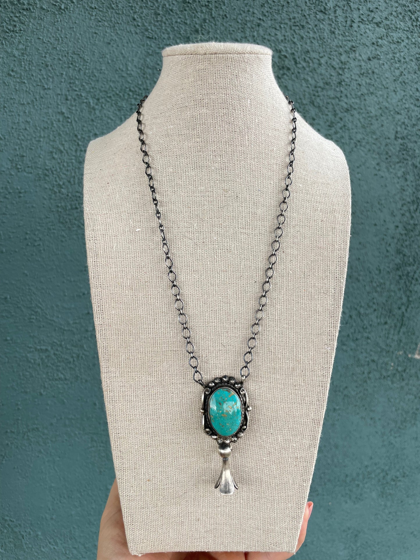 Handcrafted Sterling Silver And Turquoise Blossom Necklace Signed