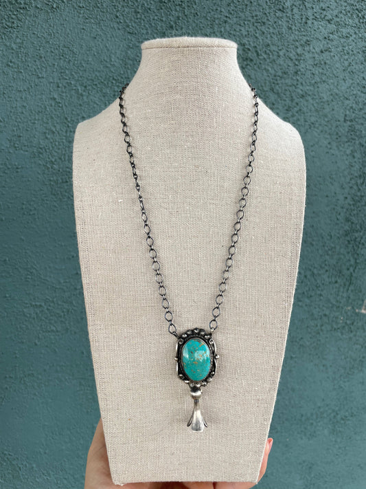 Handcrafted Sterling Silver And Turquoise Blossom Necklace Signed