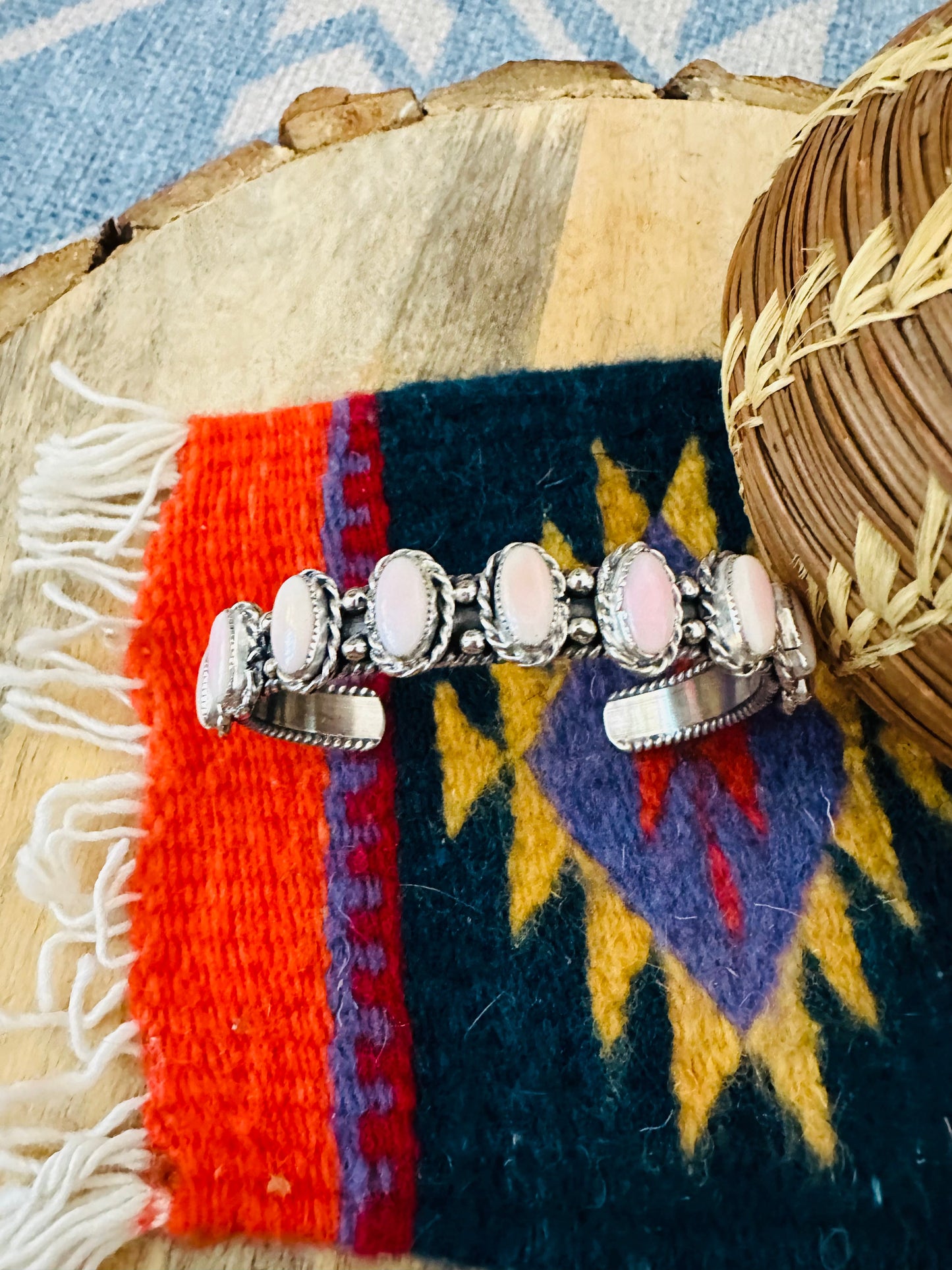 Navajo Queen Pink Conch Shell & Sterling Silver Cuff Bracelet