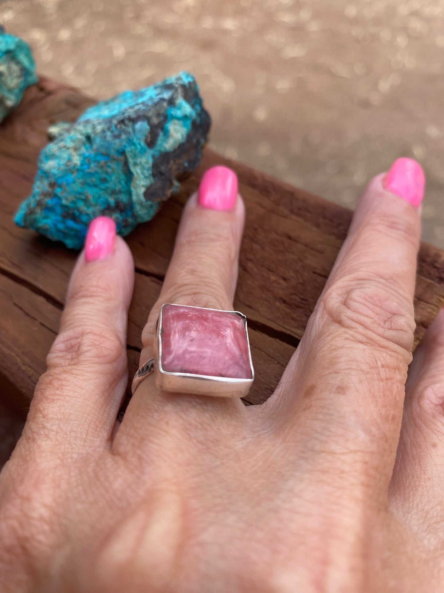 Handcrafted Sterling Silver & Rhodochrosite Rings Signed