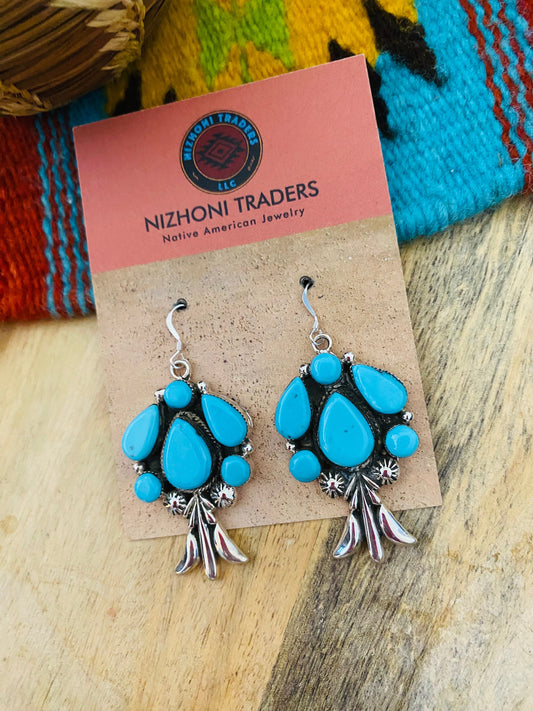 Handcrafted Sterling Silver & Turquoise Cluster Dangle Earrings