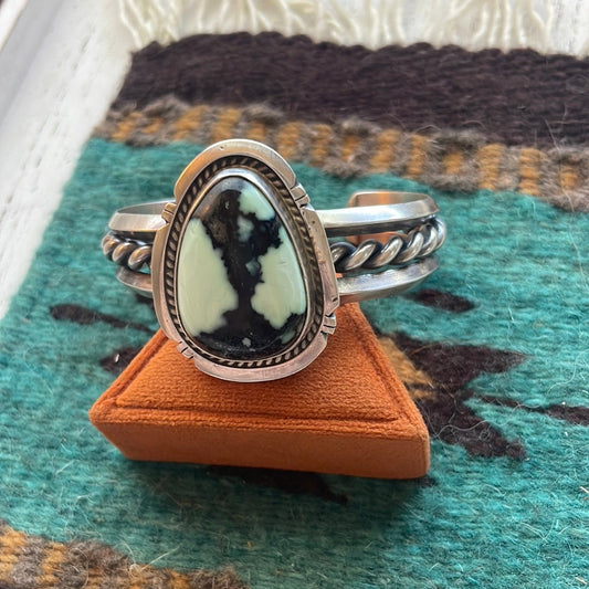 Beautiful Handcrafted New Lander Turquoise & Sterling Silver Cuff Bracelet Signed