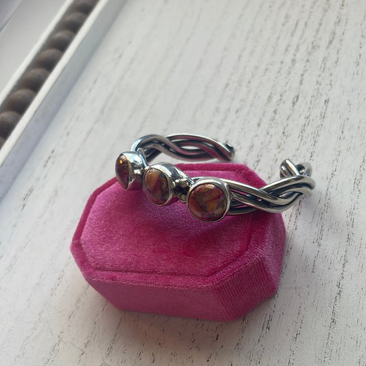 Handcrafted Pink Dream Mojave & Sterling Silver Cuff Bracelet Signed