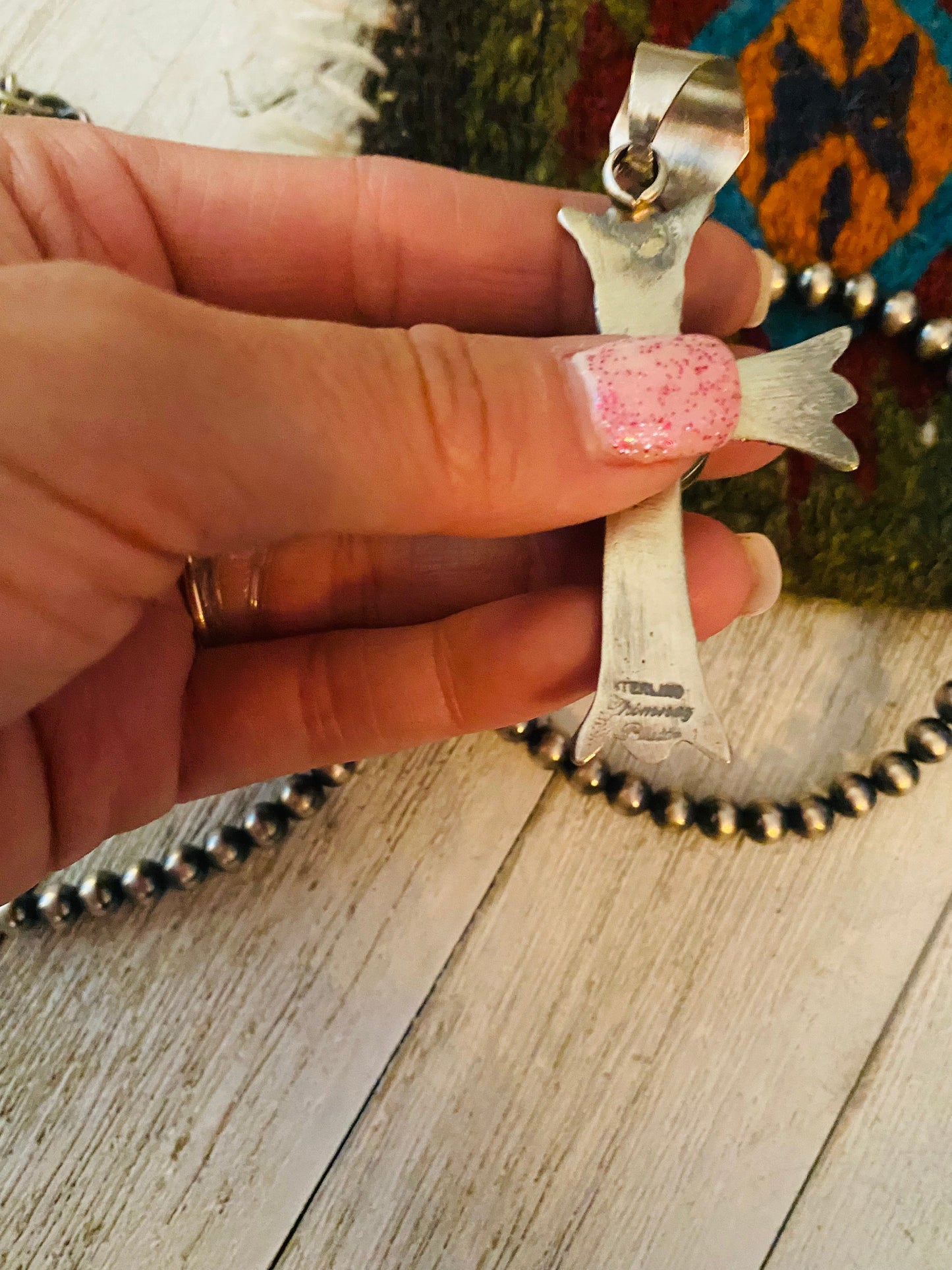 Handcrafted Sterling Silver & Turquoise Cross Pendant By Chimney Butte