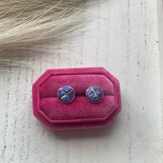 Handcrafted Purple Opal Inlay & Sterling Silver Stud Earrings