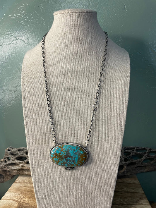 Navajo Handmade Number 8 Turquoise And Sterling Silver Necklace By Sheila Becenti