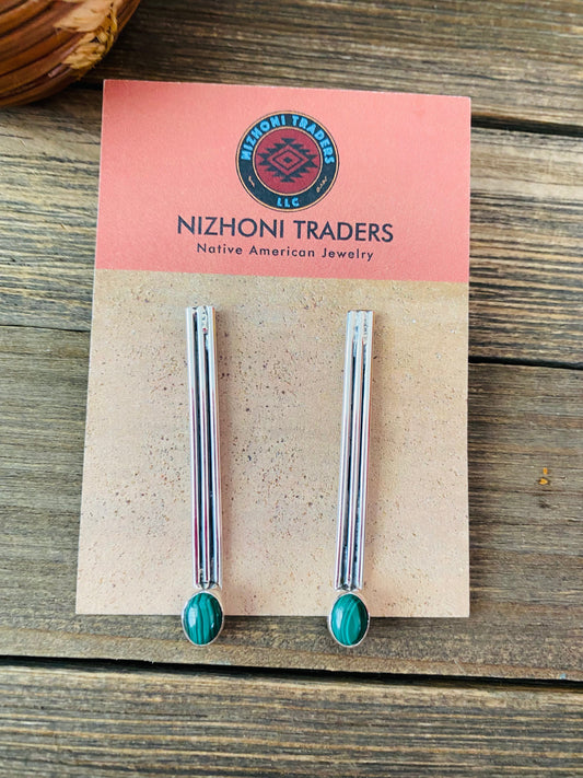 Handcrafted Malachite & Sterling Silver Dangle Earrings
