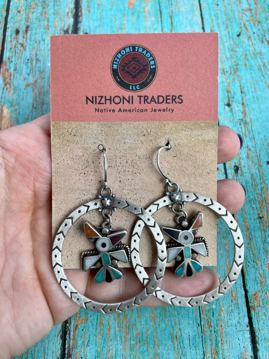 Vintage Old Pawn Handcrafted Thunderbird Sterling Silver Dangle Earrings