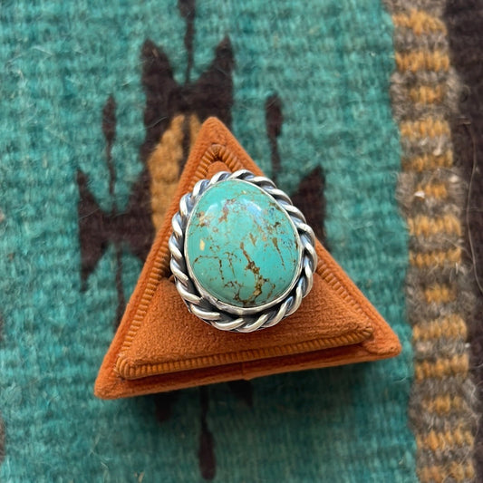 Handcrafted Turquoise Sterling Silver Oval Ring Size 6.5 Signed