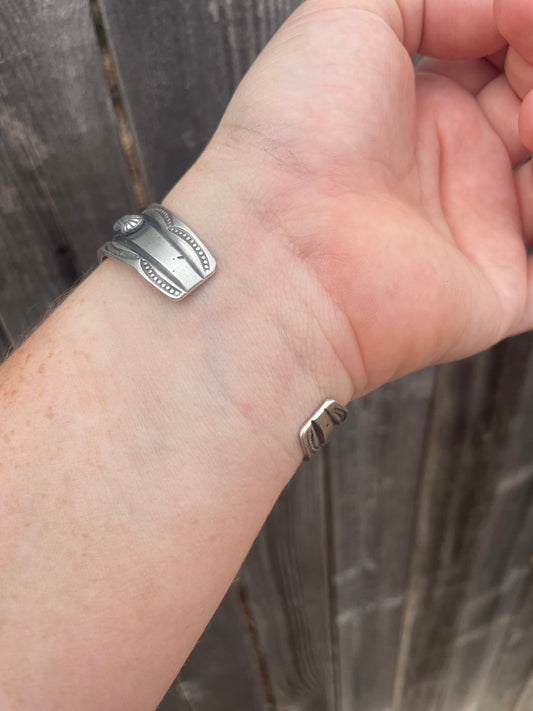 Navajo Sterling Silver & Orange Spiny Cuff Stamped And Signed By Chimney Butte
