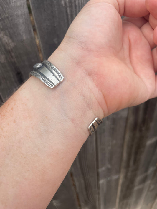 Handcrafted Sterling Silver & Orange Spiny Cuff Stamped And Signed By Chimney Butte