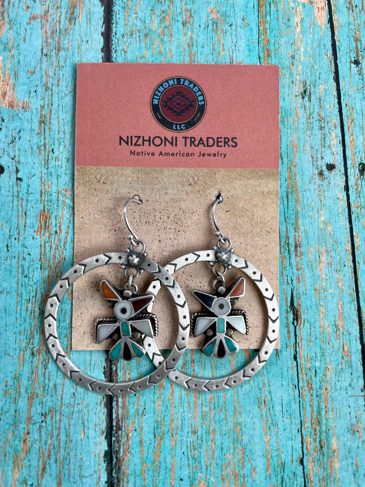 Vintage Old Pawn Handcrafted Thunderbird Sterling Silver Dangle Earrings