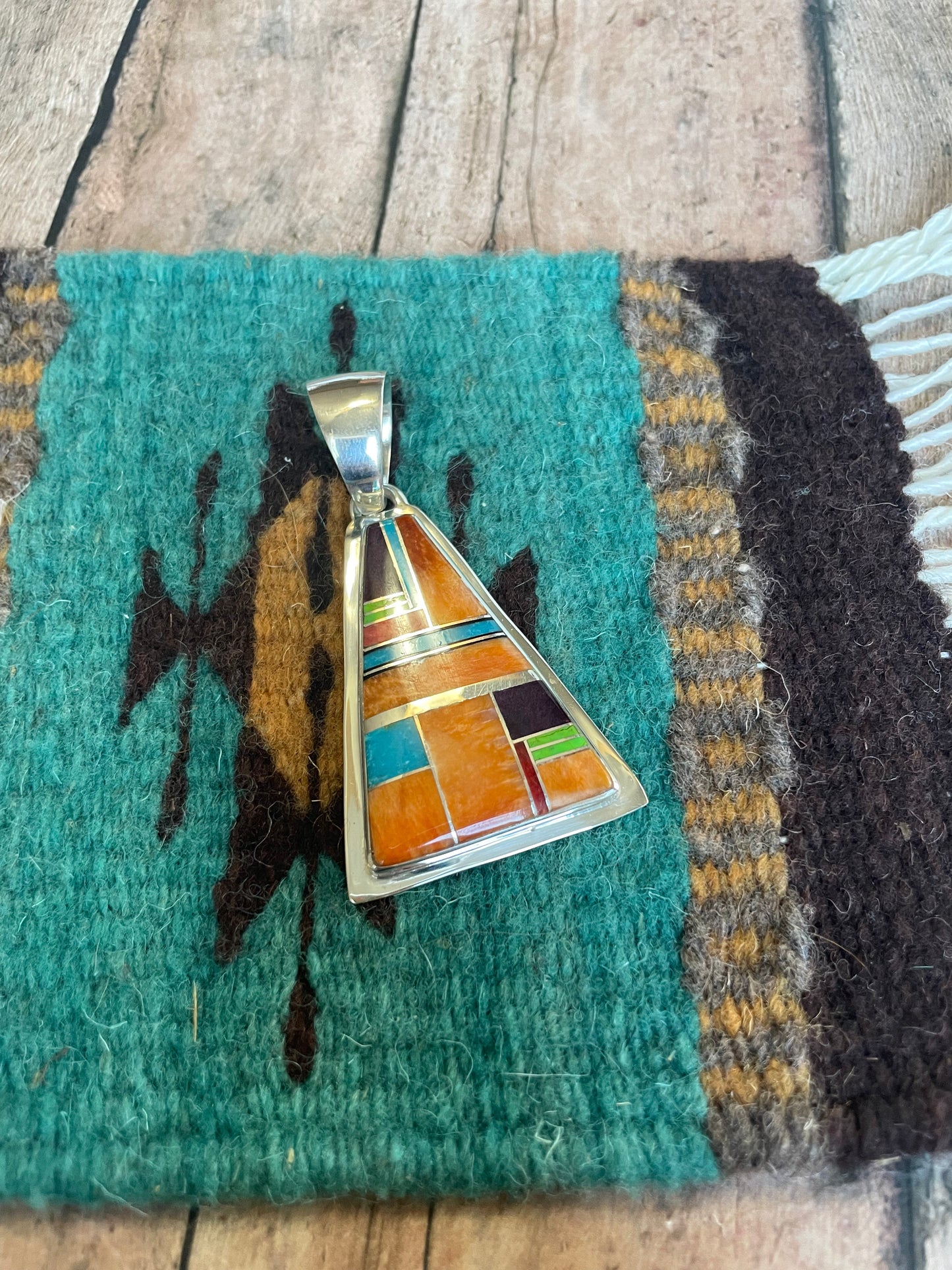 Handcrafted Multi Stone Inlay & Sterling Silver Pendant