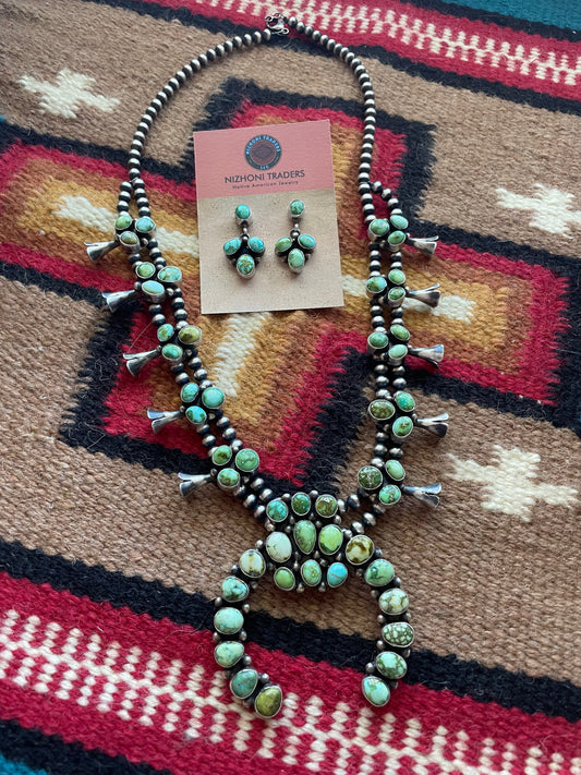 Handcrafted Sonoran Turquoise & Sterling Squash Blossom Set Signed Kathleen Chavez