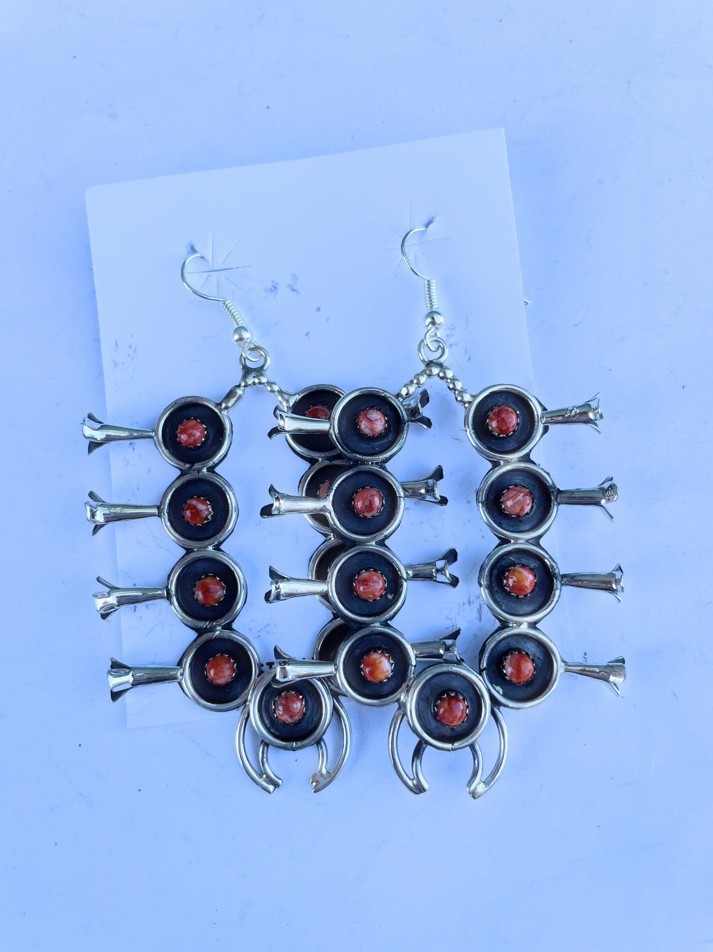 Handcrafted Orange Spiny and Sterling Silver Blossom Dangle Earrings