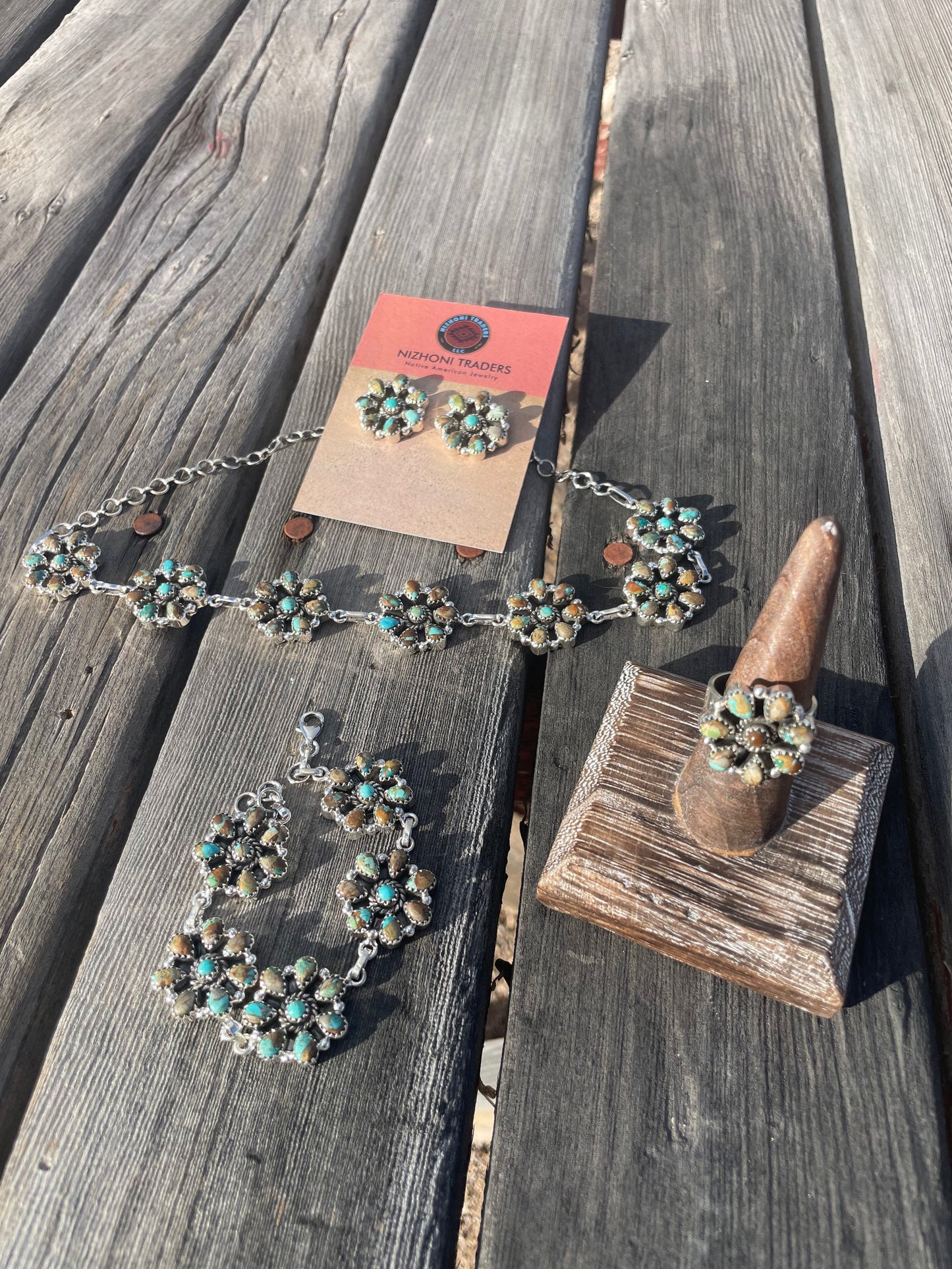 Handmade Sterling Silver And Turquoise Cluster Flower Bracelet Signed Nizhoni