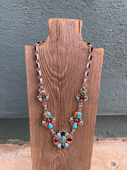 Handcrafted Collectors Piece Multi Stone & Spice Sterling Silver Necklace Signed V & C Hale