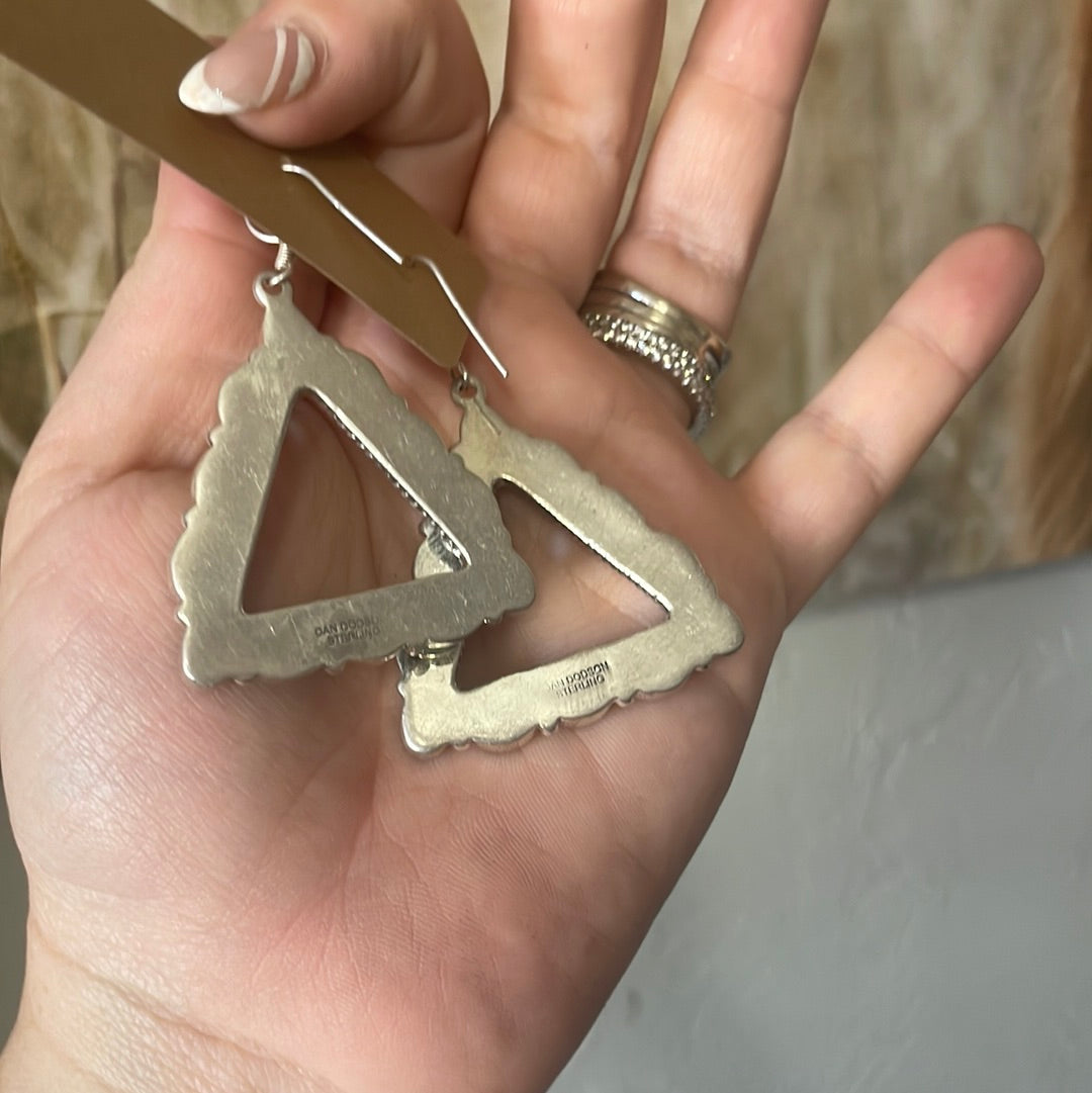 Beautiful Handmade Turquoise Triangle Wire Dangle Earrings By Dan Dodson