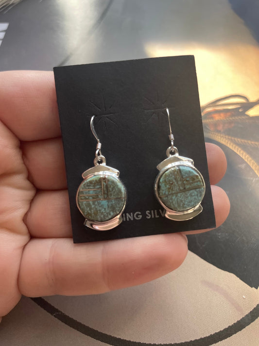 Handcrafted Number 8 Turquoise & Sterling Silver Dangle Earrings