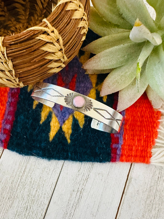 Handcrafted Queen Pink Conch Shell & Sterling Silver Cuff Bracelet